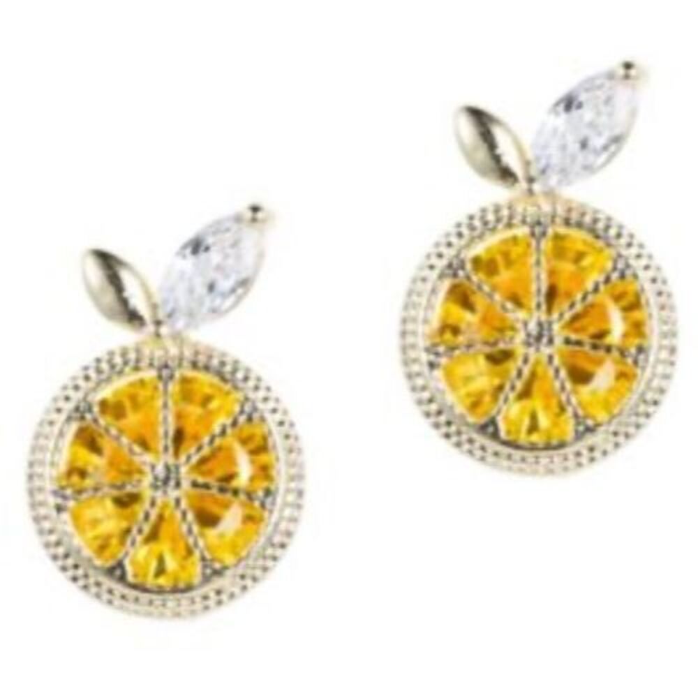 Eye Candy LA Luxe Yellow Lemon Fruit Earrings NWT CZ Crystal 18k Gold Plate Stud